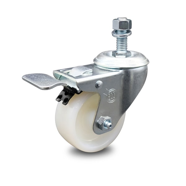 3 Inch Nylon Wheel Swivel 1/2 Inch Threaded Stem Caster Total Lock Brake SCC